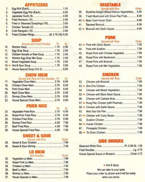 China Buffet Menu, Menu for China Buffet, Pineville, Charlotte ...