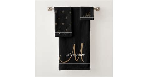 Monogram Modern Black White Gold Elegant Bath Tow Bath Towel Set | Zazzle