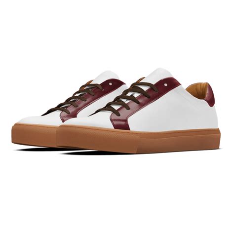 Men's white & burgundy leather Sneakers with caramel sole & brown laces | Hockerty