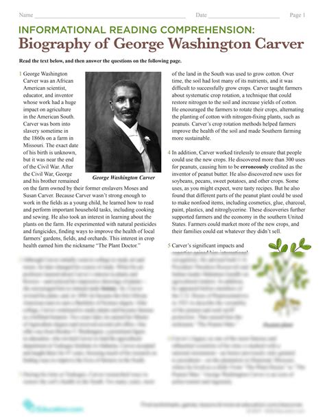 SOLUTION: Reading comprehension biography of george washington carver - Studypool