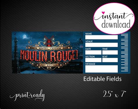 Printable MOULIN ROUGE Broadway Surprise Ticket. Editable - Etsy Australia