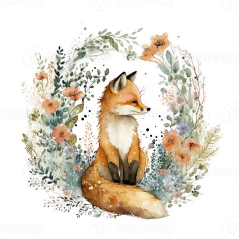 Cute watercolor fox. 22598769 PNG