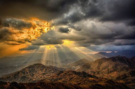 Download Sunbeam Landscape Nature Mountain Cloud Sunshine Sky HD Wallpaper