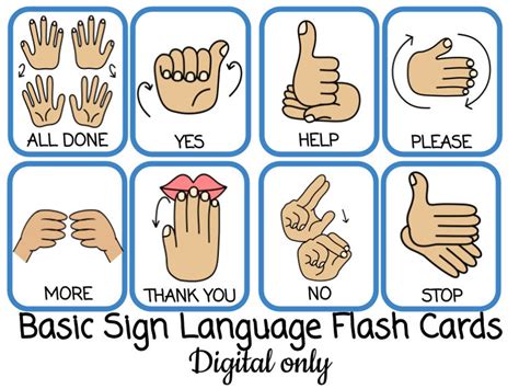 Basic Sign Language DIGITAL Pack. 16 Sign Language Cards, ASL - Etsy Sweden