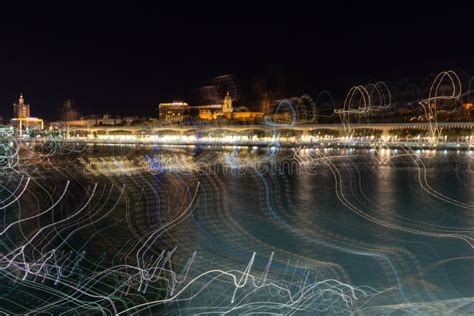 Blurry Night View of Port in Malaga, Spain on November 24, 2022 ...