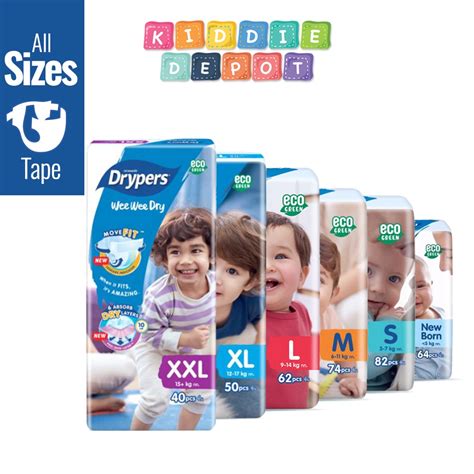 Drypers Wee Wee Dry Tape - Newborn/S80/M60/L58/XL50/XXL40 (Ready Stock ...