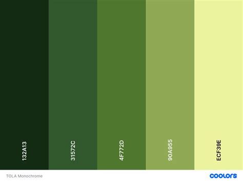 the color scheme for green is shown in shades from dark to light, and yellow