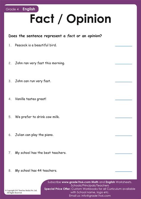 Fact And Opinion Worksheets