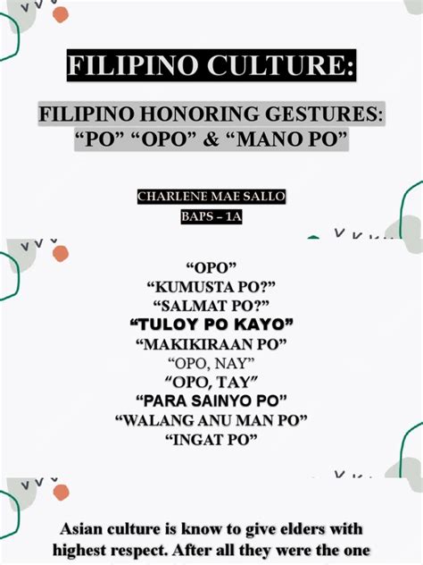 Filipino Culture "Po, Opo, Mano Po" | PDF