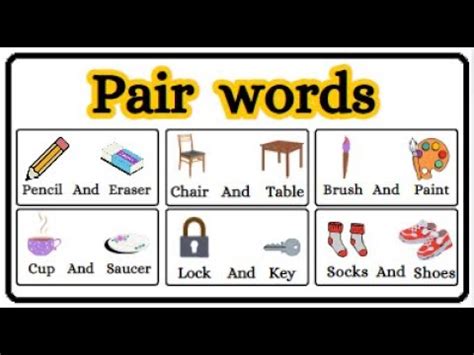 Pair words | Make pair words for kids | Pairs words in English with picture for preschool lock ...