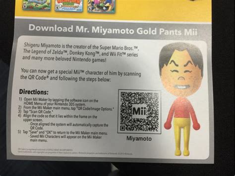 QR code for gold pants Miyamoto mii | GoNintendo