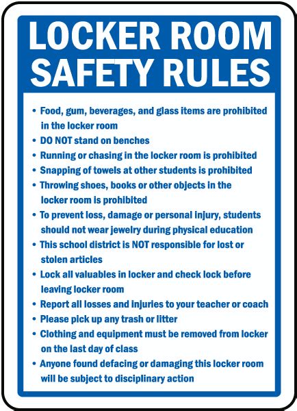 Locker Room Safety Rules Sign - Save 10% Instantly