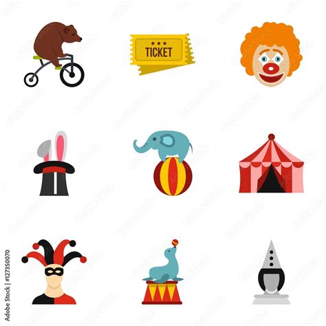 Circus icons set. Flat illustration of 9 circus vector icons for web ...