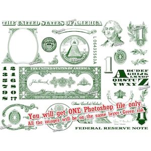 One Dollar Bill Design Images GREEN COLOR Photoshop Transparent File ...