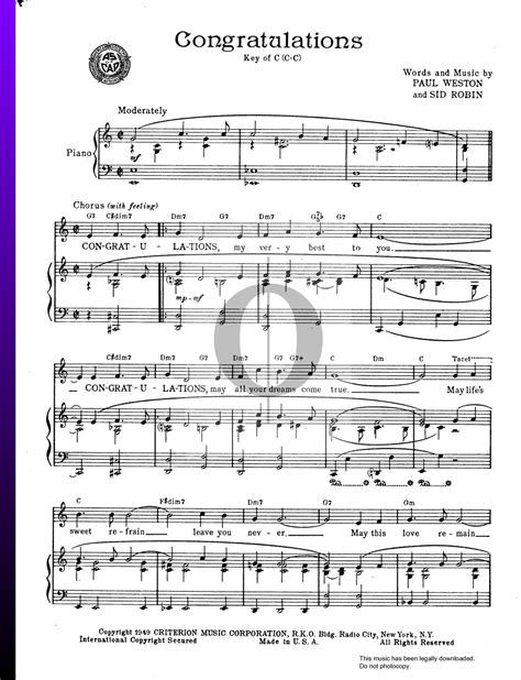 Congratulations (Jo Stafford) Piano Sheet Music - OKTAV