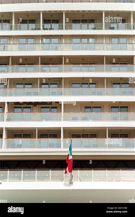 Part of a cruise ship. Cabins with balconies Stock Photo - Alamy