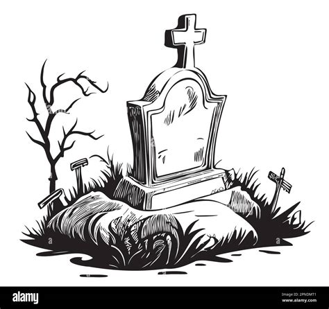 Tombstone grave cartoon hand drawn sketch Halloween Vector illustration ...