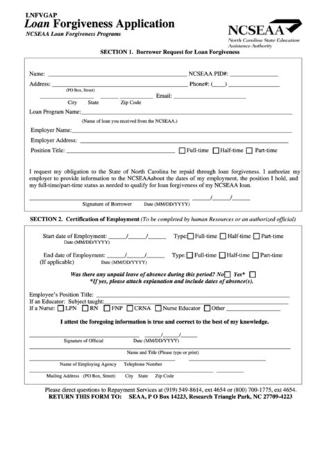 Fillable Loan Forgiveness Application Form printable pdf download