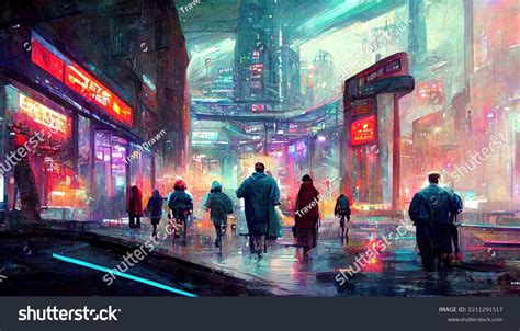 Cyberpunk City Future Full People Technological Stock Illustration 2211291517 | Shutterstock