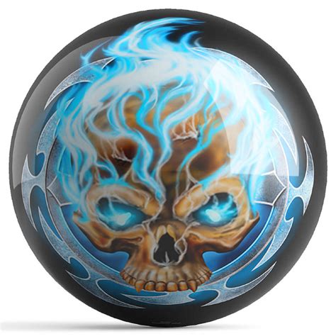 Flaming Blue Skull bowling ball design by Michael Graham