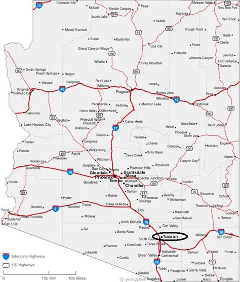 Map of Arizona Locating Tucson And Phoenix AZ