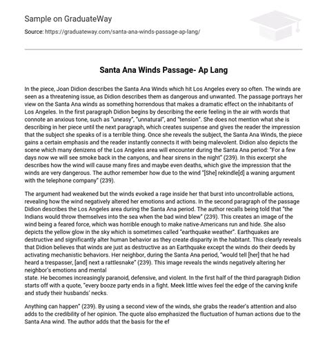 ⇉Santa Ana Winds Passage- Ap Lang Essay Example | GraduateWay