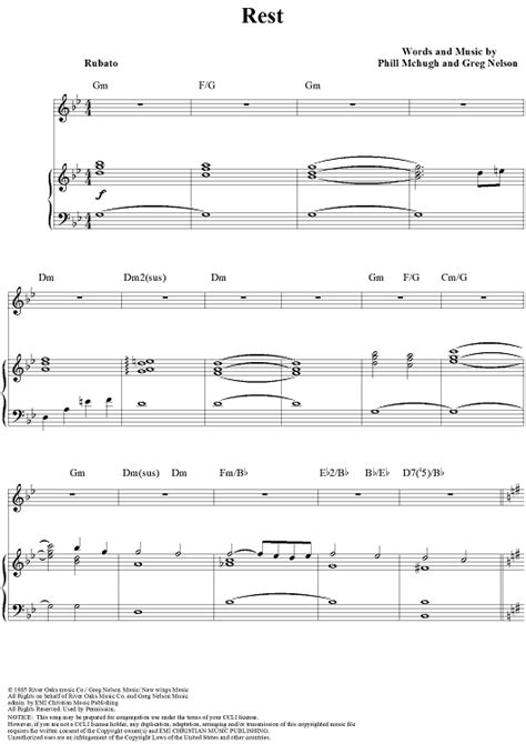 Rest" Sheet Music by Steve Green for Piano/Vocal/Chords - Sheet Music Now