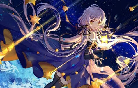 Wallpaper Girl, long hair, dress, anime, stars, artwork, yellow eyes ...