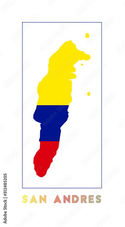 San Andres Logo. Map of San Andres with island name and flag. Vibrant ...