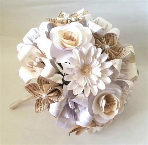 Paper Flowers Origami Bouquet Wedding Bridal Alternative Roses Gerbera Lily Kusudama Book Pages ...