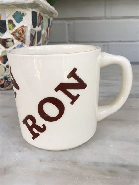 vintage RON personalized mug retro brown cream coffee mug, office work desk mug, tea cup, name ...