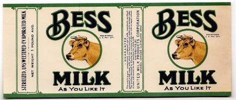 1920s Bess the Cow Farm Animal Moo Milk Vintage Can Label Ad Art