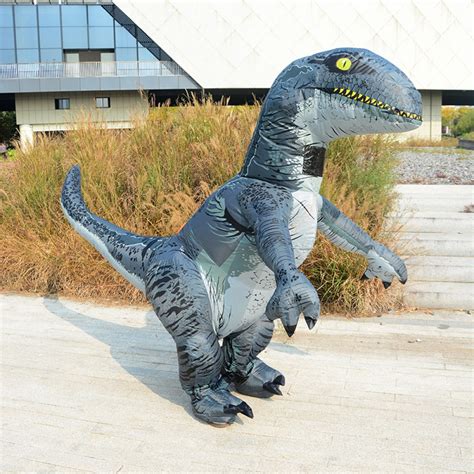 Inflatable Velociraptor Costume Blow Up Dinosaur Costumes Halloween Funny Suit For Adult ...