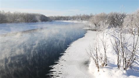 Winter landscape - beautiful view of river 22654893 Stock Video at Vecteezy