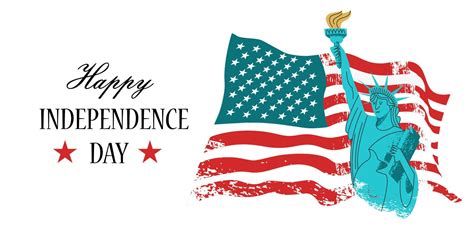 July 4 independence Day. Vector poster, greeting card. Statue of liberty with a torch in his ...