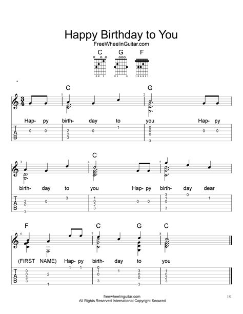 Happy Birthday to You - Solo Guitar Tab - FreeWheelinGuitar.com