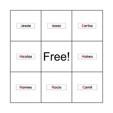 Friends' Bingo Card