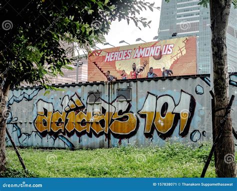 Taipei, Taiwan - May 16, 2019: Graffiti of Adidas 101 Logo on a Wall ...