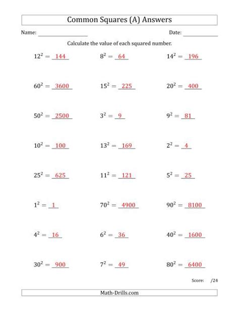 commonly squared numbers a - square numbers worksheet teaching ...