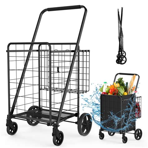 Buy Jumbo Grocery Shopping Cart with Waterproof Liner-Hold Up to 200 LBS, Heavy Duty Folding ...