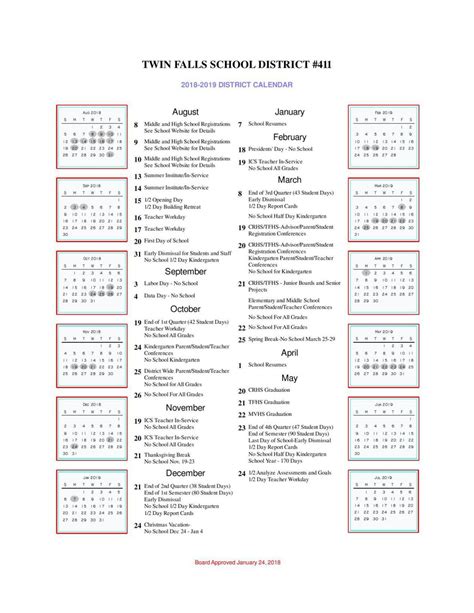 Twin Falls School District 2018-19 school year calendar