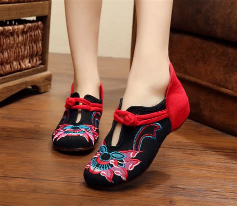 Black + red Women Shoes Old Beijing Mary Jane Flats With Casual Shoes ...