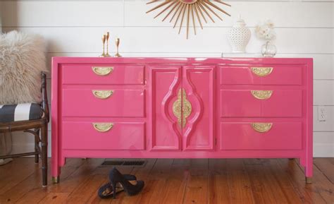 How to get High Gloss Painted Finish on Vintage Wood Dresser-Peony Pink Dresser