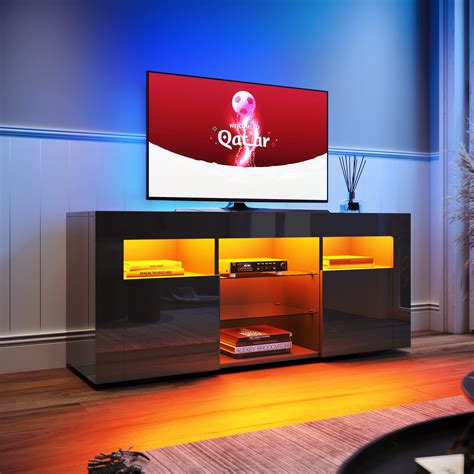 Buy ELEGANT Black TV Stand Cabinet 120cm High Gloss TV Unit with LED Lights, TV Cabinets for ...