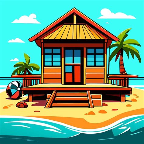 Premium Vector | Wooden house on the beach vector illustration