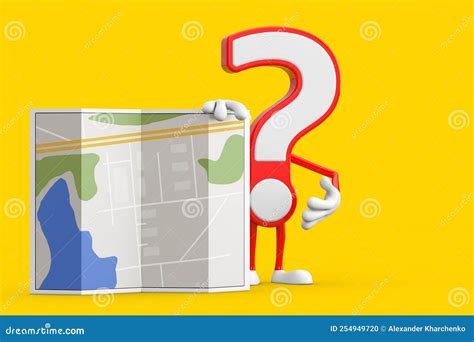 Question Mark Sign Cartoon Character Person Mascot with Abstract City Plan Map. 3d Rendering ...