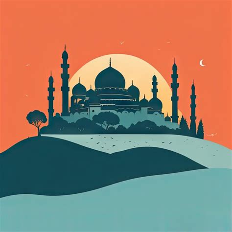 Premium AI Image | a painting of a silhouette of a masjid at hill at sunset