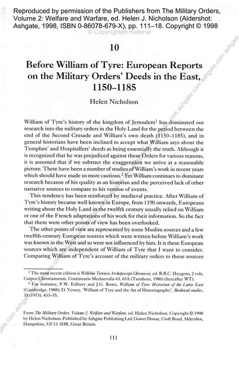 (PDF) Before William of Tyre: European Reports on the Military Orders ...