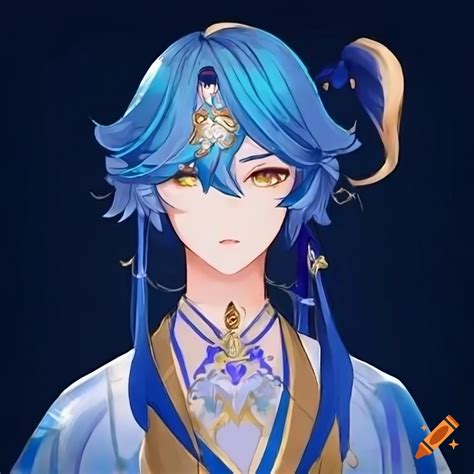 Genshin impact inspired character with blue hair and chinese hanfu on Craiyon