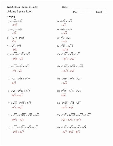 Simplifying Radical Expressions Worksheets